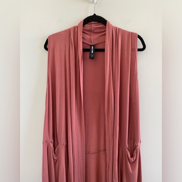 Agnes & Dora Mauve Sleeveless Cascade Vest Duster Lagenlook Cardigan Size Large - Picture 3 of 11